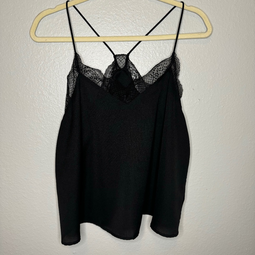 SHEIN Black Flowy Racerback Camisole with Lace detailing